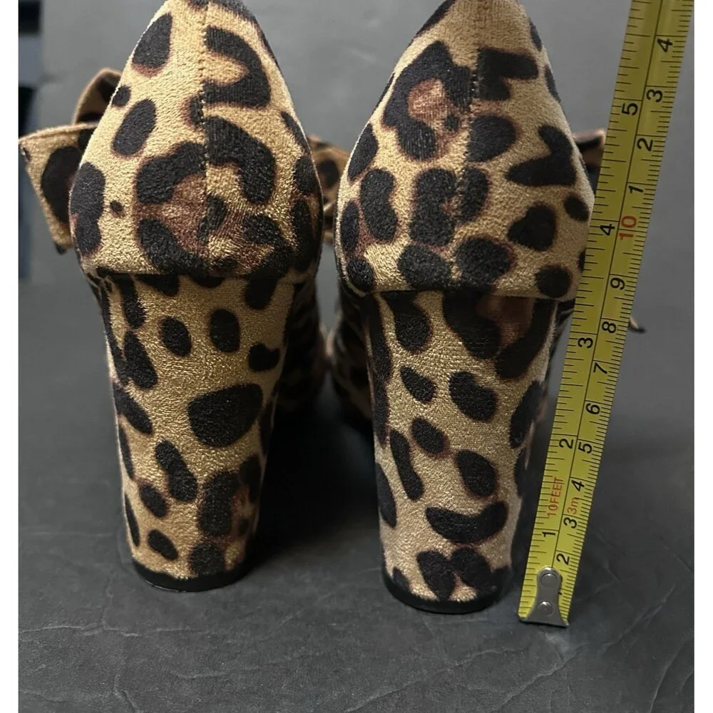 Maiernisi Jessi Leopard Print Dress Shoes Heels Bow Detail Block Heel  Size 9.5